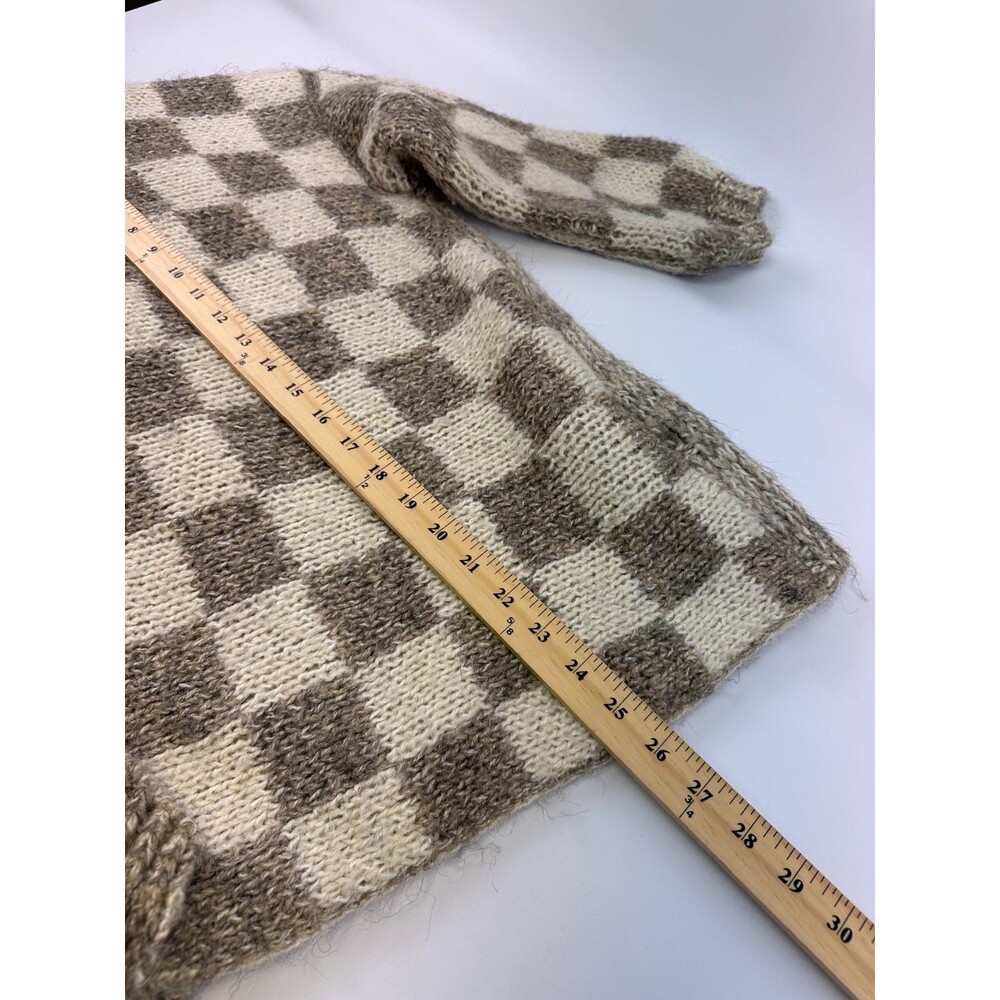 Grade And Gather Checkered Sweater Cardigan Open Chunky Heavy Knit Small Medium - Picture 16 of 16